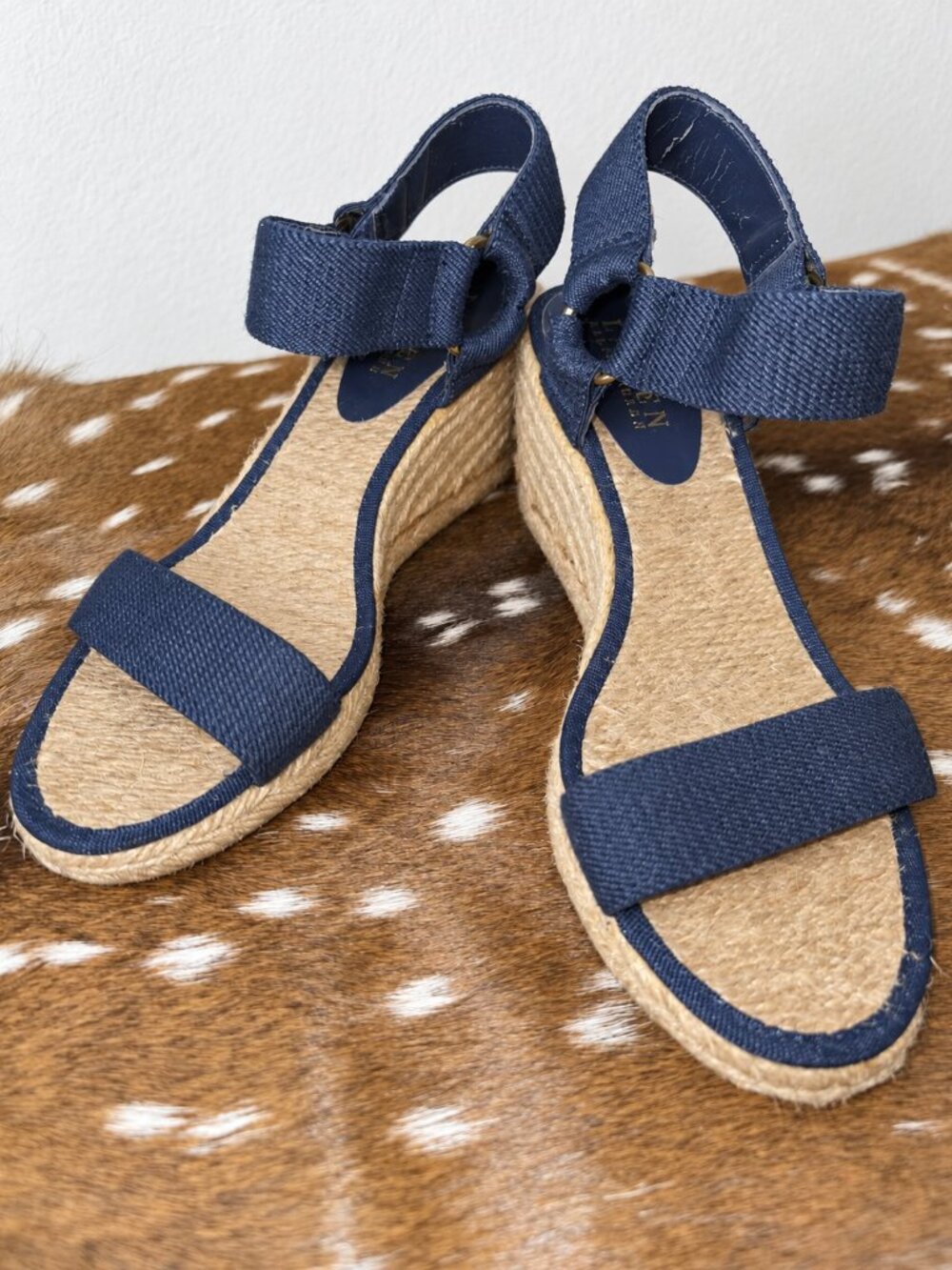 Lauren Ralph Lauren Navy Espadrille Wedge Sandals – Size 5.5 - $45
